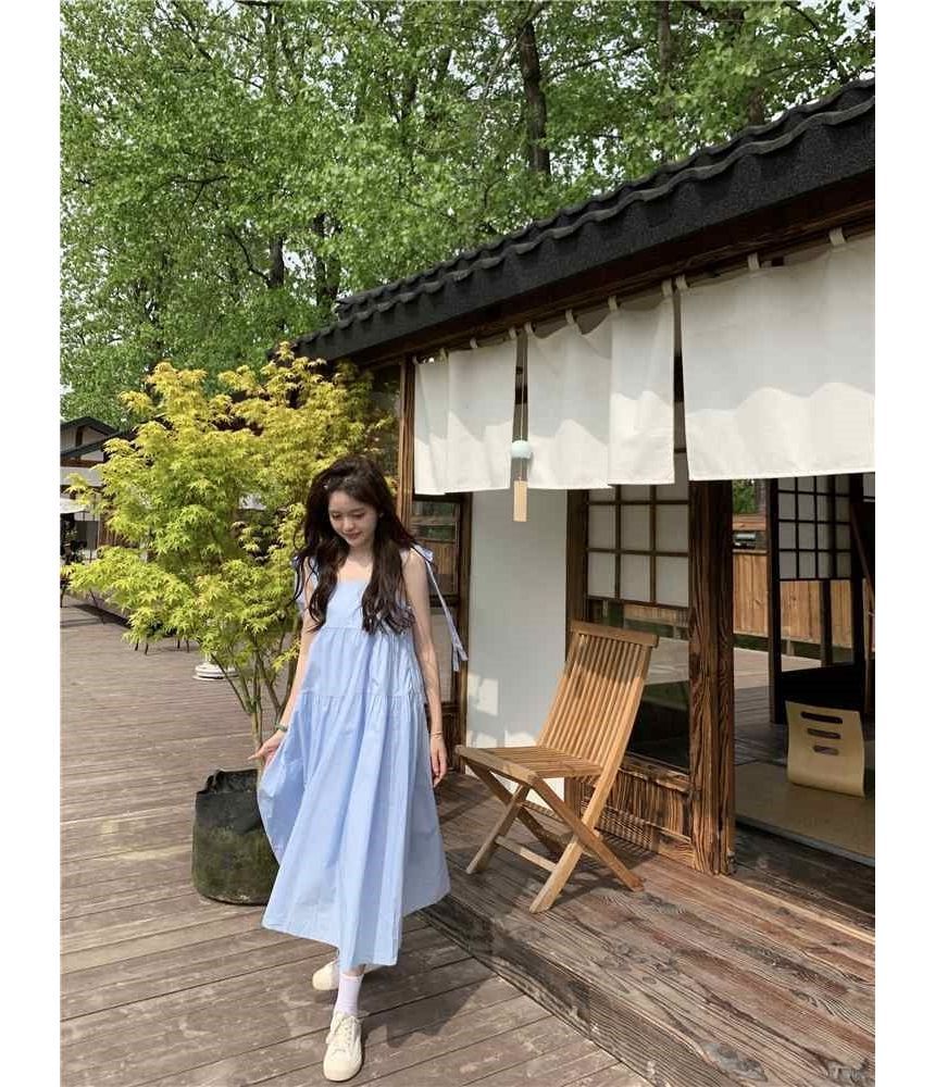 Sundress Spaghetti Strap Plain Midi