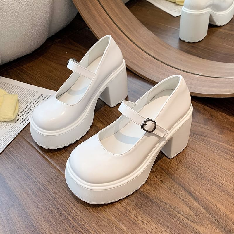 Jane Leather Platform Mary Shoes Faux Block Heel
