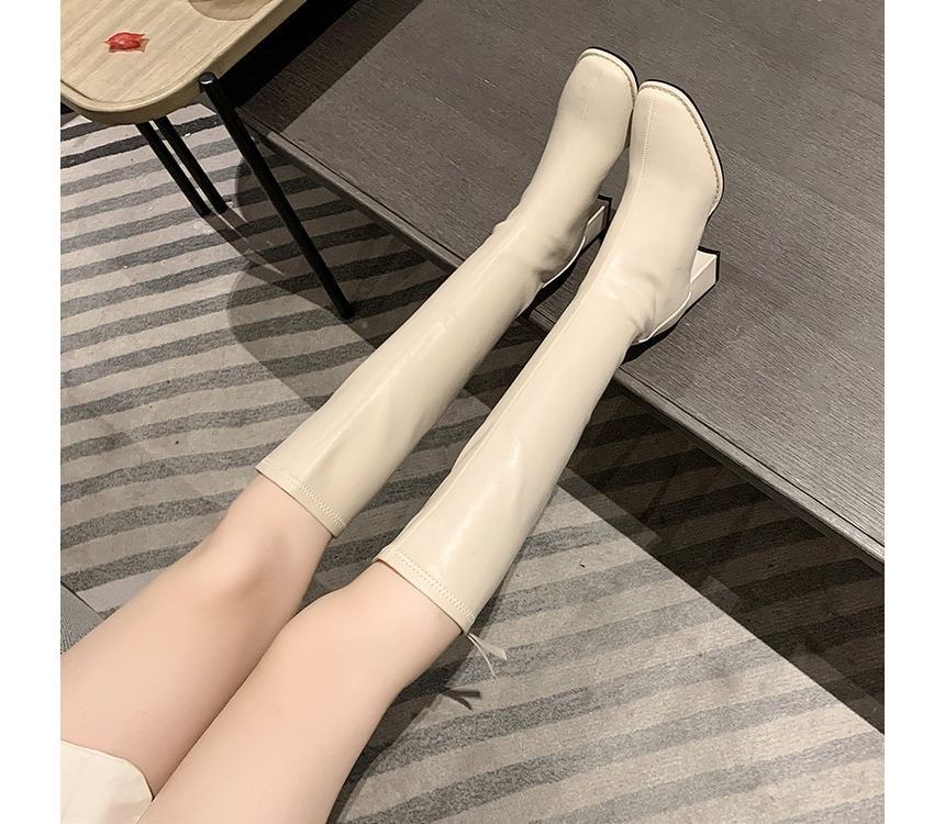 Faux Boots Block-Heel Leather Tall