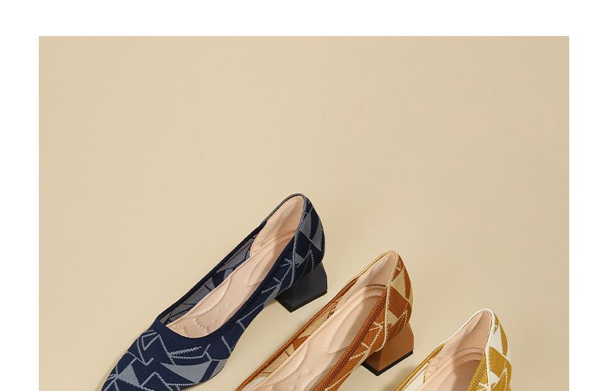 Knit Pointed Pumps Block-Heel