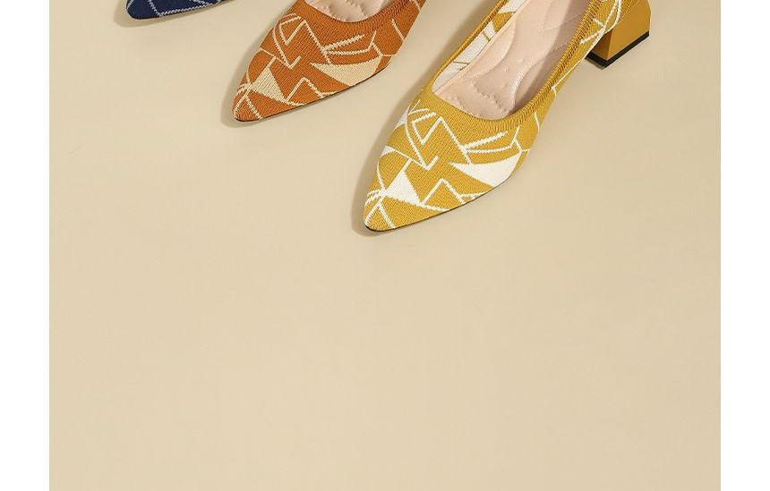 Knit Pointed Pumps Block-Heel