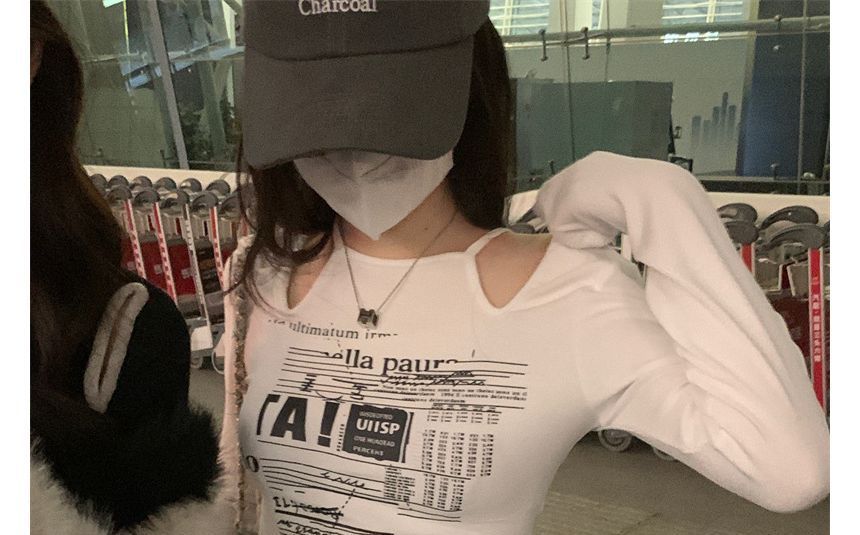 Long-Sleeve Cold-Shoulder Top Slim-Fit Print