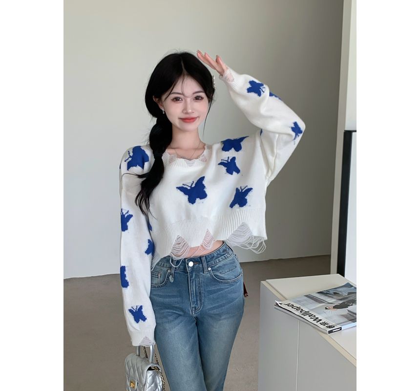 Butterfly Jacquard Knit Sweater