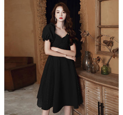 Short-Sleeve Sequin Panel Plain Dress