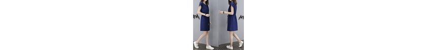 Mini Short-Sleeve V-Neck Drawstring-Waist Plain Dress A-Line