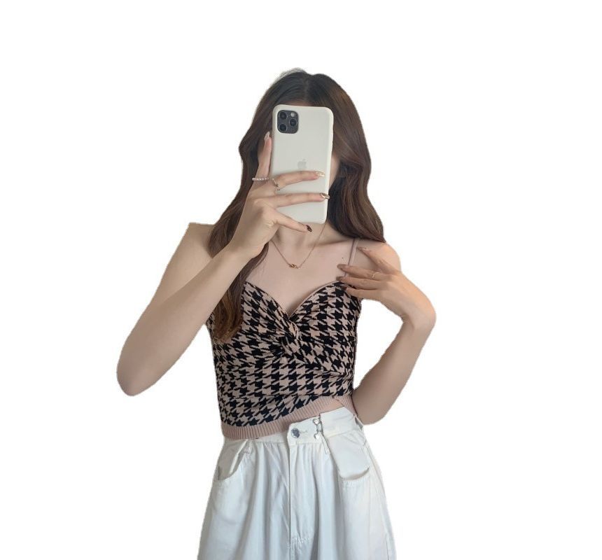 Cami Houndstooth Knotted Top