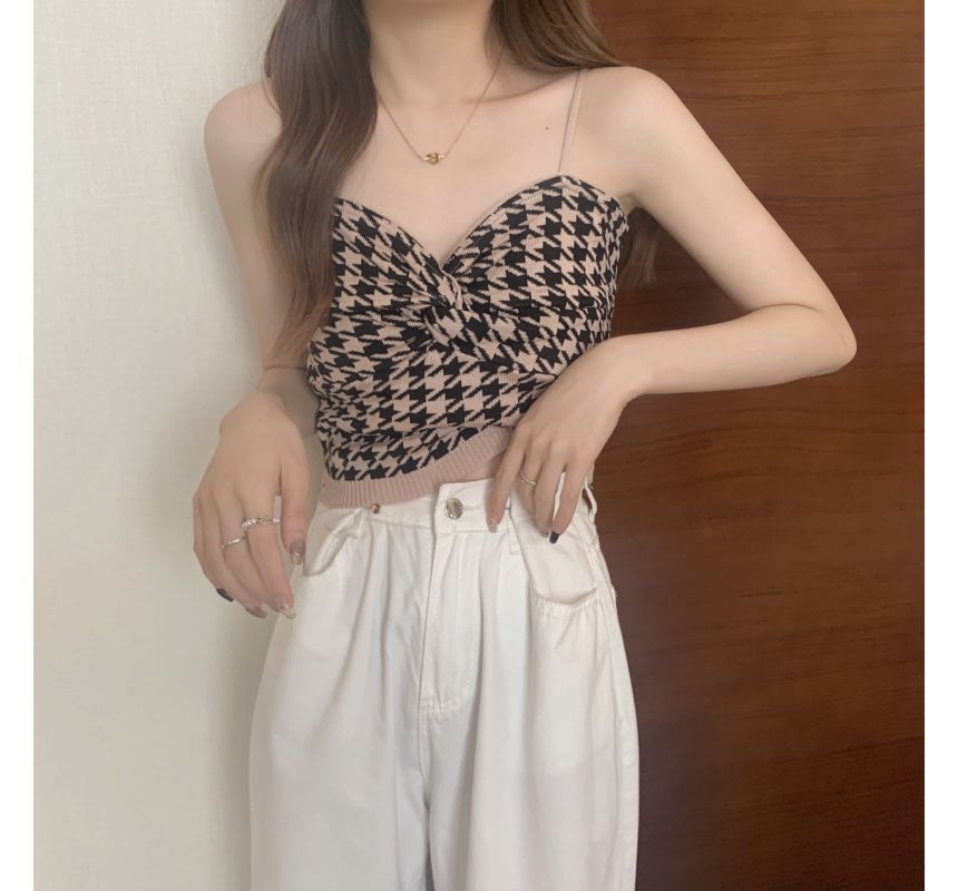Cami Houndstooth Knotted Top