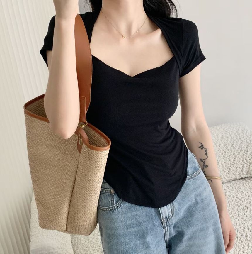 Short-Sleeve T-Shirt Neck Plain Square