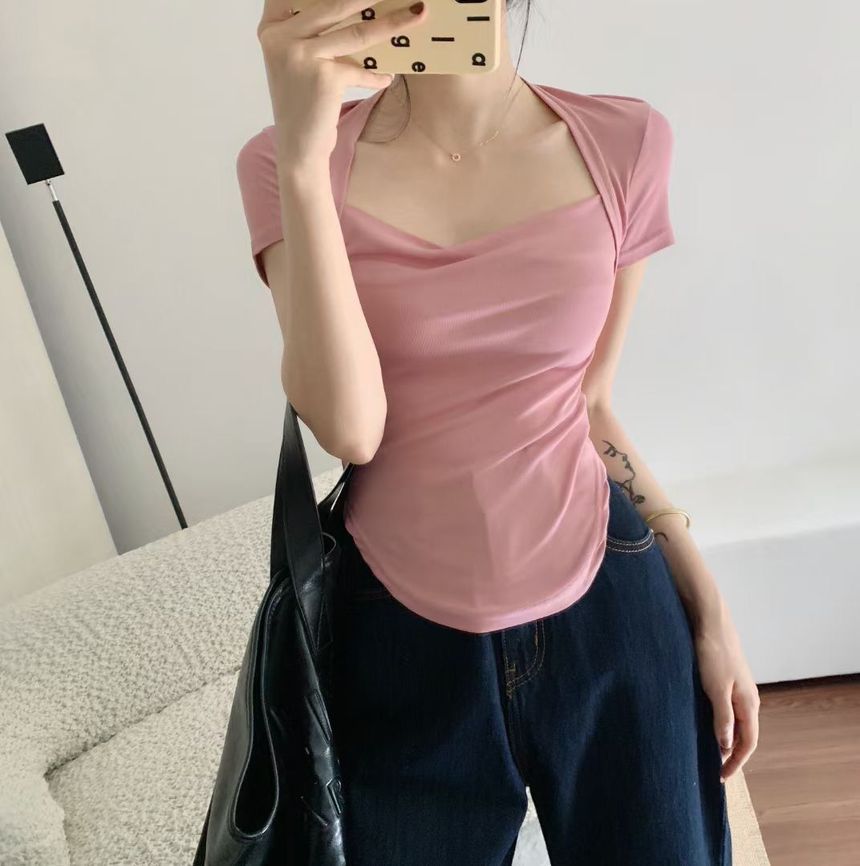 Short-Sleeve T-Shirt Neck Plain Square