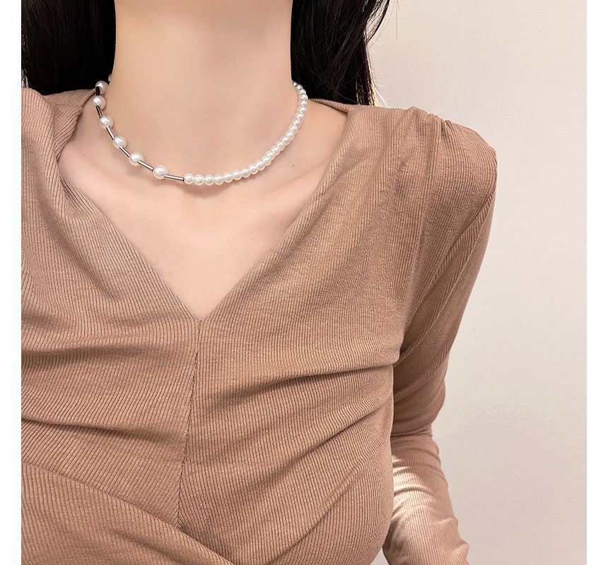 Faux Alloy Choker Pearl