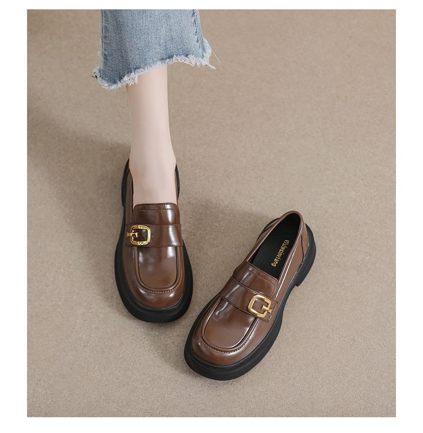 Metallic Buckle Platform Loafers