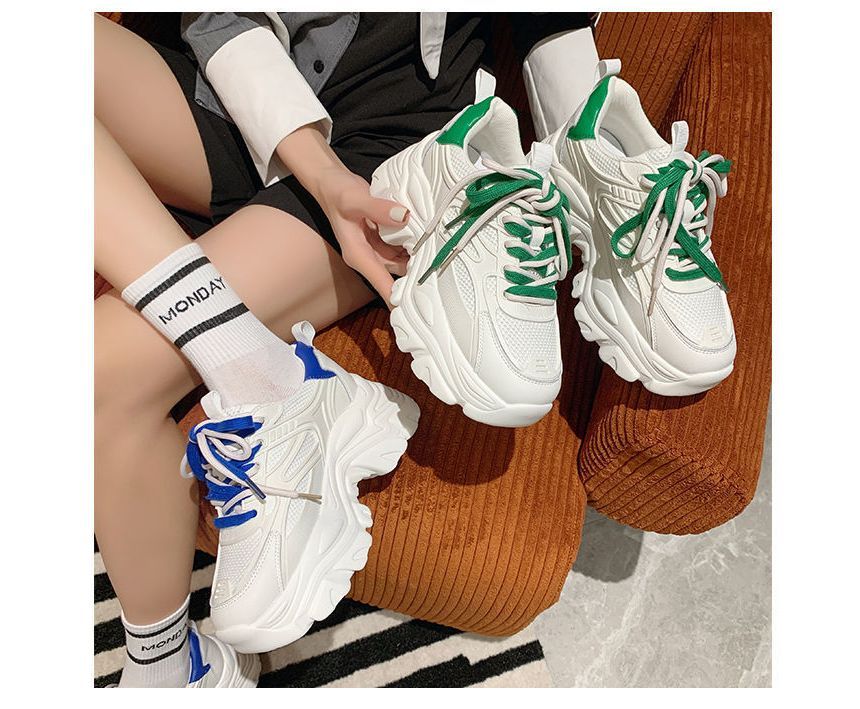 Platform Two Tone Panel Mesh Sneakers