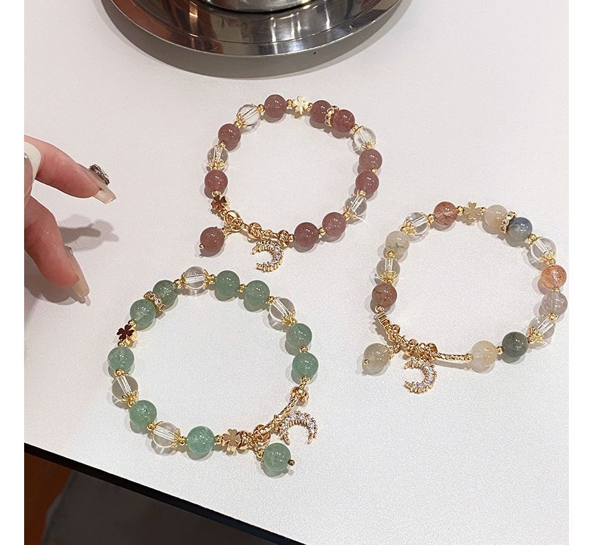 Rhinestone Moon Charm Faux Crystal Bracelet