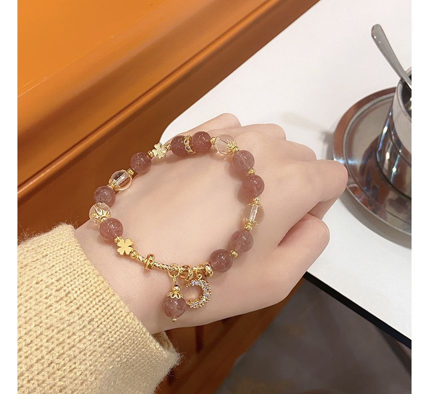 Rhinestone Moon Charm Faux Crystal Bracelet