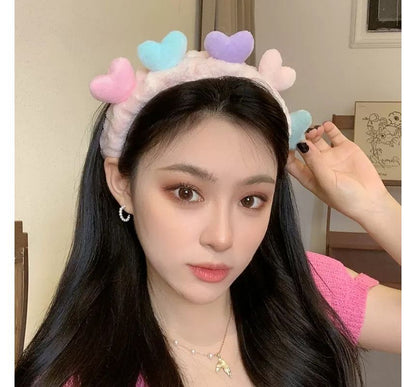 Color Block Heart Fluffy Face Wash Headband