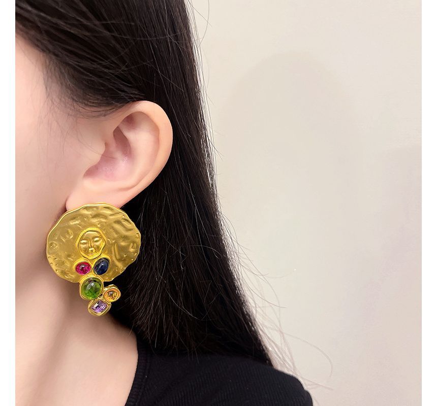 Disc Faux Gemstone Stud Earring
