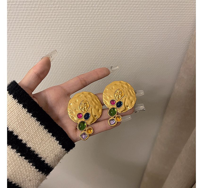 Disc Faux Gemstone Stud Earring