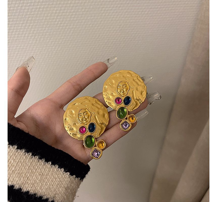 Disc Faux Gemstone Stud Earring