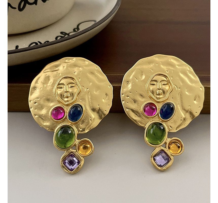 Disc Faux Gemstone Stud Earring