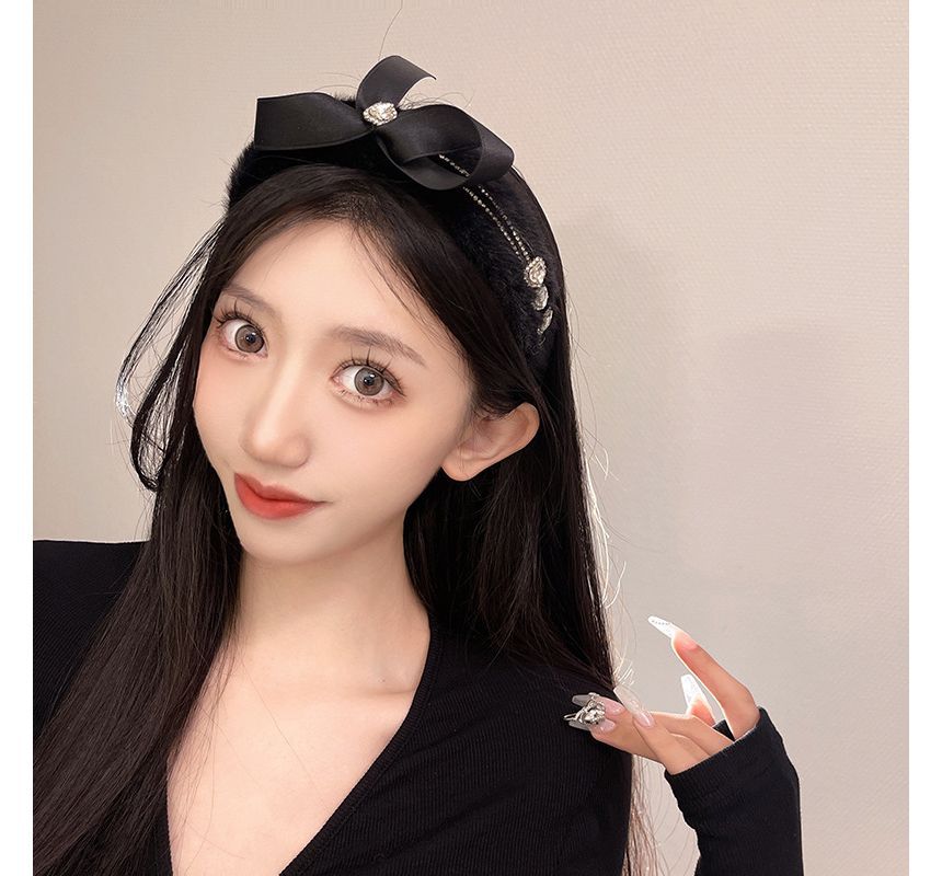 Bow Headband Rhinestone Fluffy
