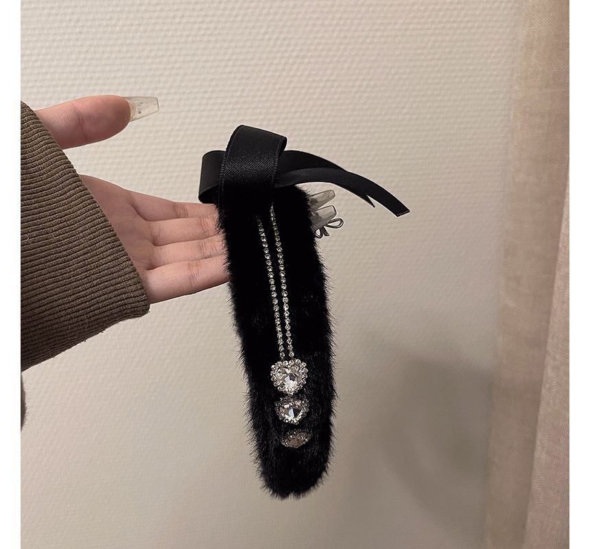Bow Headband Rhinestone Fluffy