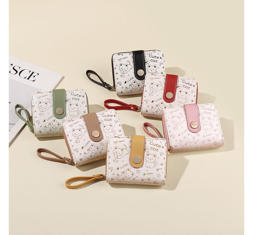 Cat Print Two-Tone Short Wallet