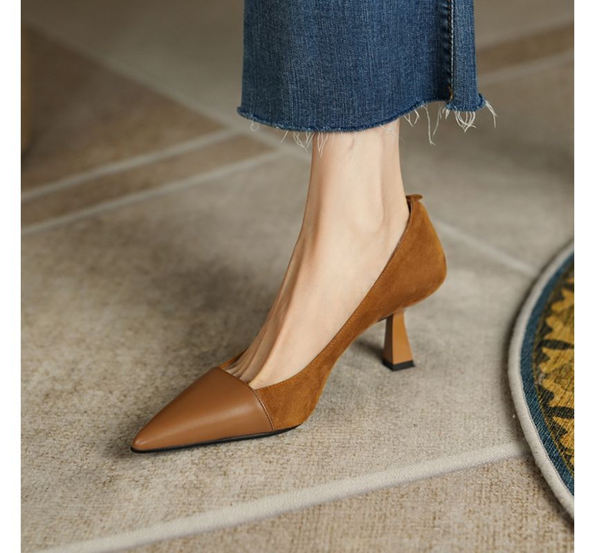 Pointed Faux Suede Pumps Kitten Heel