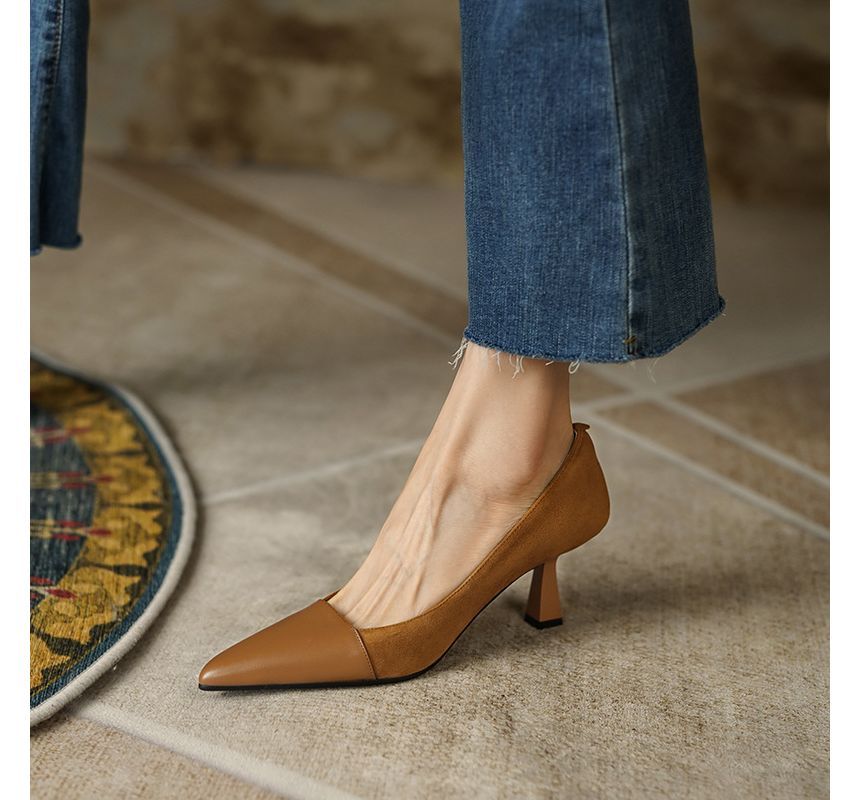 Pointed Faux Suede Pumps Kitten Heel