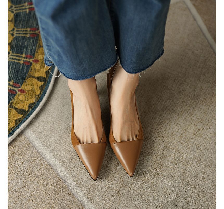 Pointed Faux Suede Pumps Kitten Heel