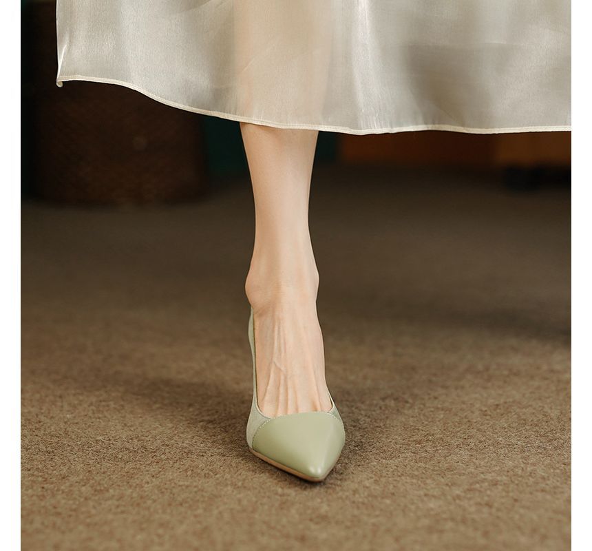 Pointed Faux Suede Pumps Kitten Heel