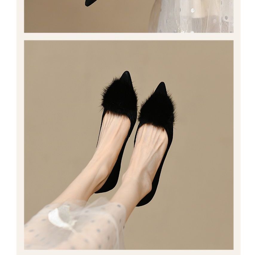Suede Faux Heel Accent Pointed Pumps Pom Kitten