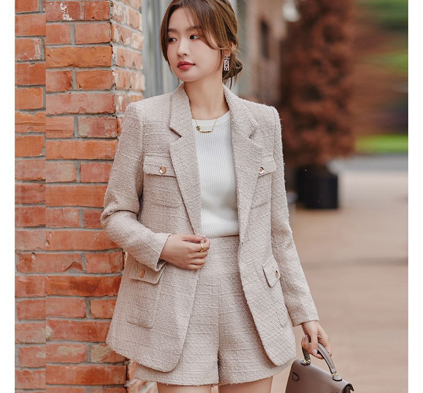 Tweed Single-Breasted Blazer / High Waist Shorts / Set