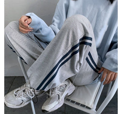 High Waist Striped Loose-Fit Wide-Leg Sweatpants