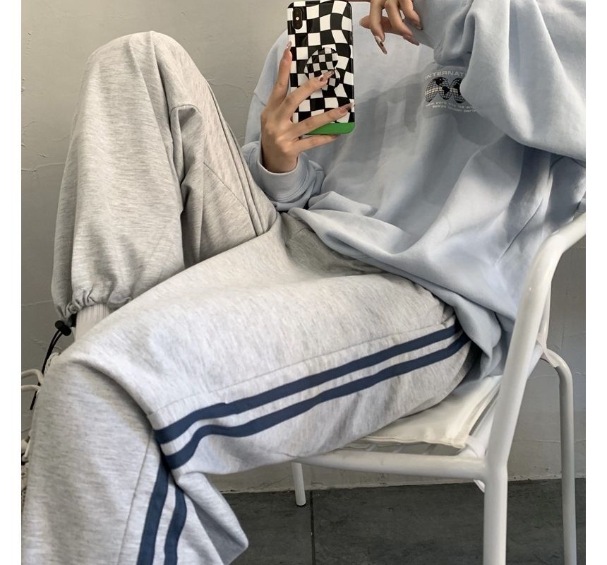 High Waist Striped Loose-Fit Wide-Leg Sweatpants