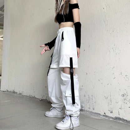 High Waist Straight-Fit Wide-Leg Detachable Cargo Pants