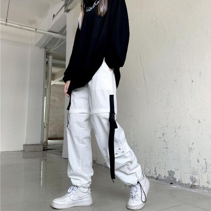 High Waist Straight-Fit Wide-Leg Detachable Cargo Pants