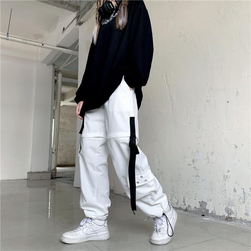 High Waist Straight-Fit Wide-Leg Detachable Cargo Pants