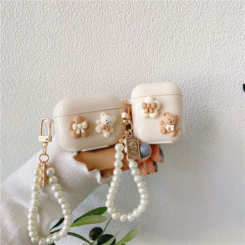 Skin Chain Pro / Pearl Floral Case Earphone Bear AirPods Faux