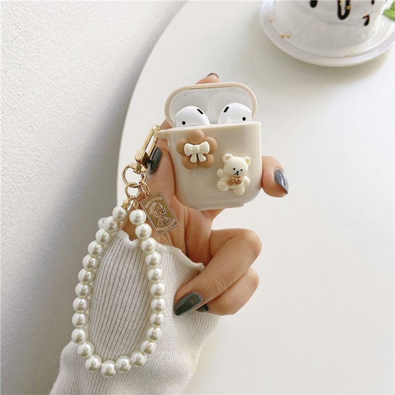 Skin Chain Pro / Pearl Floral Case Earphone Bear AirPods Faux
