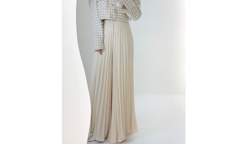 High Rise Pleated Plain Wide Leg Pants