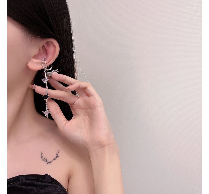 Alloy Cuff Dangle Star Earring Rhinestone