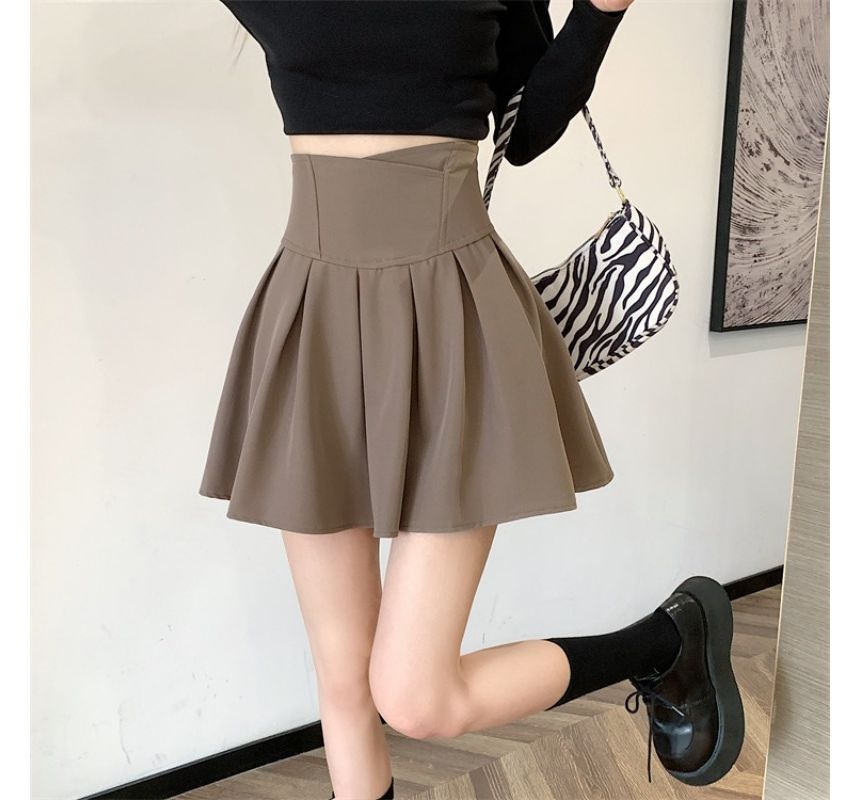 High Rise Plain Mini A-Line Skirt