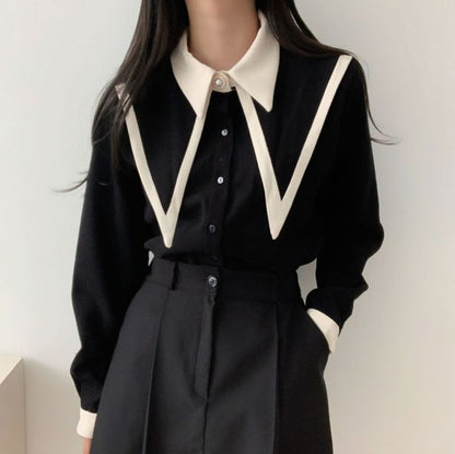 Long-Sleeve Collared Two Tone Shirt