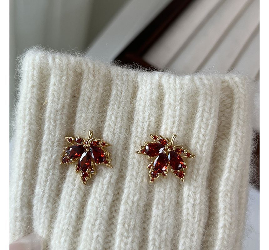 Earring Leaf Alloy Rhinestone