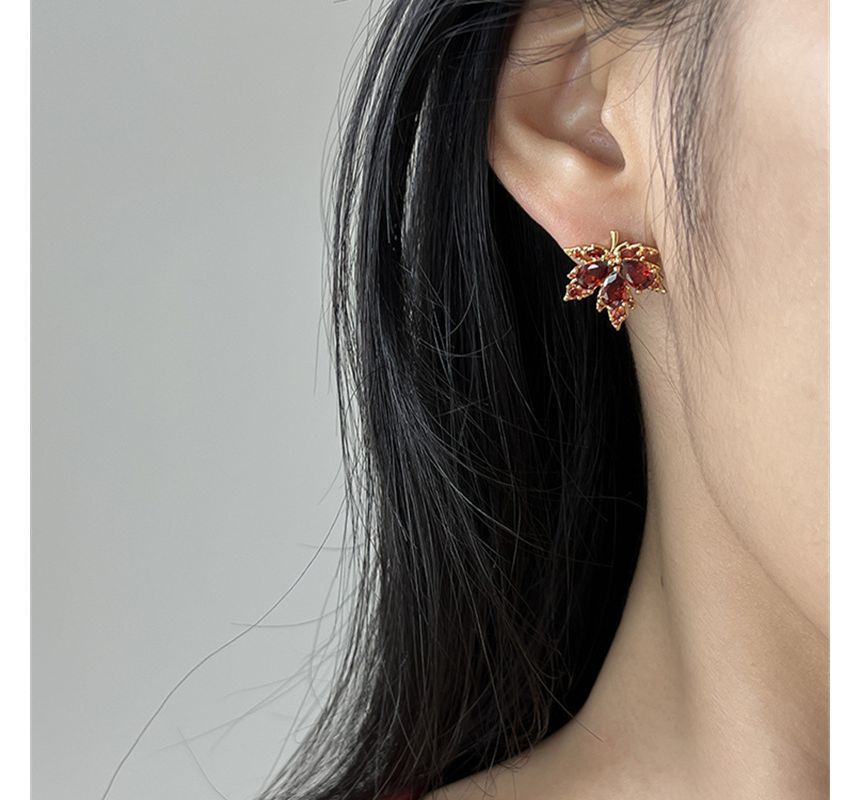 Earring Leaf Alloy Rhinestone