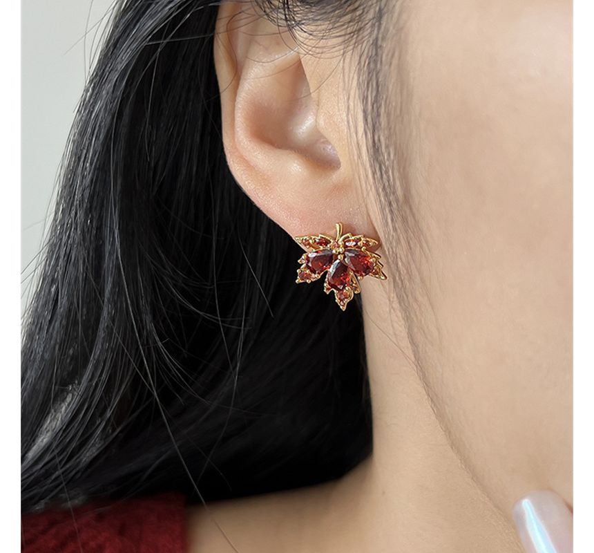Earring Leaf Alloy Rhinestone