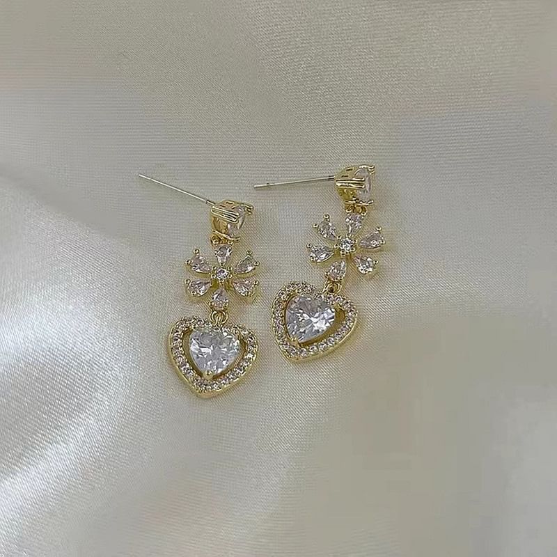 Earring Dangle Alloy Rhinestone Heart