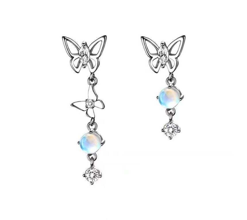 Alloy Moonstone Dangle Earring Butterfly Asymmetrical