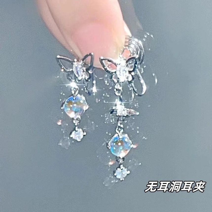 Alloy Moonstone Dangle Earring Butterfly Asymmetrical