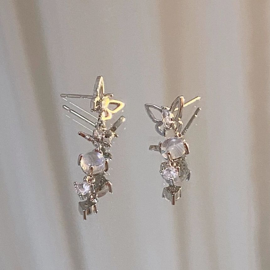 Alloy Moonstone Dangle Earring Butterfly Asymmetrical